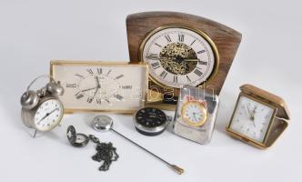 Doboznyi óra tétel, asztali órák, utazó óra, vegyes méretben és állapotban.