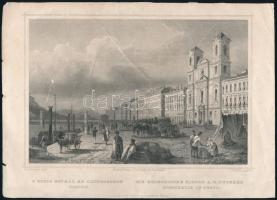 Ludwig Rohbock (1820-1883) - J. M. Kolb: A görög egyház az Aldunasoron Pesten (Die Griechische Kirche a. d. unteren Donauzeile in Pesth). Acélmetszet, papír, kissé viseltes állapotban, körbevágva, 15x21 cm