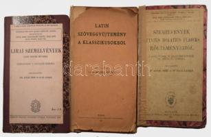 Lirai szemelvények. Latin költők műveiből. Gimnáziumok V. osztálya számára. Szerk.: Dr. Antal Imre és Gaál László. Gimnáziumi latin nyelvi egységes tankönyvek sorozata. Bp., 1939., Kir. M. Egyetemi Nyomda, 168 p. Átkötött félvászon-kötés.;   Latin szöveggyűjtemény a klasszikusokból. Összeáll.: vitéz Rédei Gerő. Eger, 1929, Egri Nyomda, 111 p. Kiadói papírkötés, sérült, rossz állapotban, amatőr módon javított kötéssel.;   Szemelvények Quintus Horatius Flaccus költeményeiből. A gimnáziumok és leánygimnáziumok VIII. osztálya számára. Magyarázta Dr. Antal Imre, és Dr. Gaál László. Gimnáziumi latin nyelvi egységes tankönyvek sorozata. Bp., 1942., Athenaeum, 130 p. Átkötött félvászon-kötés, sérült, amatőr módon javított gerinccel, ceruzás aláhúzásokkal, bejegyzésekkel.