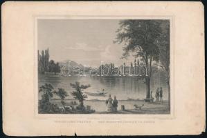 Ludwig Rohbock (1820-1883) - Franz Hablitschek (1824-1867): Városliget Pesten (Das Stadtwäldchen in Pesth). Acélmetszet, papír, kis lapszéli sérülésekkel, kissé foltos, 17x25,5 cm