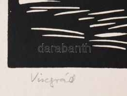 Váli Zoltán (1910-1994): Visegrád. Linómetszet, papír, jelzett. 27x42,5 cm