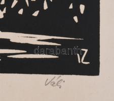 Váli Zoltán (1910-1994): Visegrád. Linómetszet, papír, jelzett. 27x42,5 cm