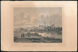 Ludwig Rohbock (1820-1883) - F. Foltz: Győr északról (Raab, Nordseite). Acélmetszet, papír, lapszéli szakadással, saroktöréssel, 16x24 cm