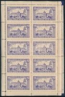 ca 1930 Jugoszlávia Zenta városi illetékbélyeg 10D, 20 D. 2 db 10-es kisív.  YUGOSLAVIA Senta city document stamp sheets