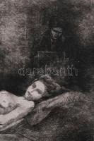 Váli Zoltán (1910-1994: Műteremben (női akt). Rézkarc, papír, jelzés nélkül. Lapszéli apró sérülésse...