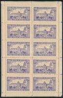ca 1930 Jugoszlávia Zenta városi illetékbélyeg 10D, 20 D. 2 db 10-es kisív. YUGOSLAVIA Senta city document stamp sheets