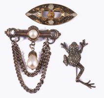 3 darab régi dekoratív bross, h: 5 cm alatt