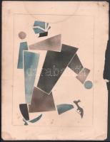 Vlagyimir Lebedev (1891-1967): Geometrikus alak. Tus, vegyes technika, papír. Jelzés nélkül. Sérült, foltos. 36x27,5 cm / Vladimir Lebedev (1891-1967), Russian avantgarde painter: Figure. Ink and mixed technique on paper, unsigned, damaged. 36x27,5 cm