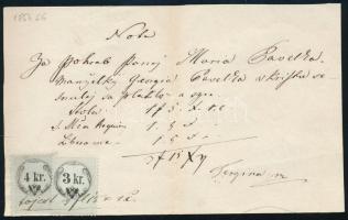 cca 1864-1866 Horvát nyelvű nyugta 4+3kr okmánybélyeggel