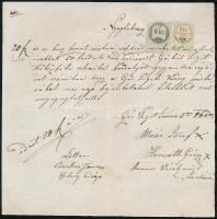 1860 Győrsziget, nyugtatvány 6kr okmánybélyeggel + 1kr hirdetménybélyeggel