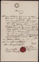 1852 Simontornya, sárbogárdi lakos részére kiállított bizonyítvány 15kr szignettával, "SIMONTORNYA MEZŐ VÁROS PETSÉTJE 1851" viaszpecséttel