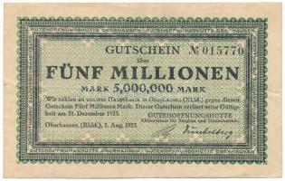 Németország / Weimari Köztársaság 1923. 5.000.000M szárazpecséttel T:F Germany / Weimar Republic 1923. 5.000.000 Mark with embossed stamp C:F