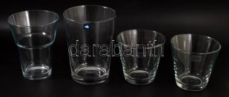4 darab modern üveg virágtartó, közte jelzett, hibátlan, m: 20 cm alatt