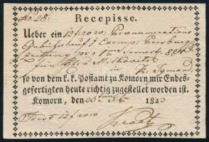 1823 Kocsiposta feladóvevény Komáromból