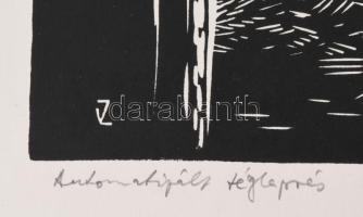 Váli Zoltán (1910-1994): Automatizált téglagyár. Linómetszet, papír, jelzett. 31x40 cm