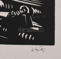 Váli Zoltán (1910-1994): Automatizált téglagyár. Linómetszet, papír, jelzett. 31x40 cm