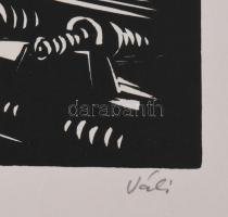 Váli Zoltán (1910-1994): Automatizált téglagyár. Linómetszet, papír, jelzett. 31x40 cm