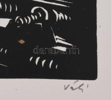 Váli Zoltán (1910-1994): Automatizált téglagyár. Linómetszet, papír, jelzett. 31x40 cm