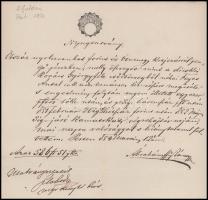 1854 Pest, nyugtatvány ,,a dicskei Kovács György féle csődtömegből néhai Feyes Antal cs. k. udv. tan...