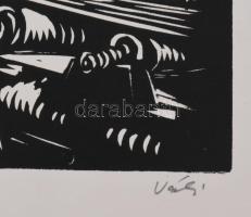 Váli Zoltán (1910-1994): Automatizált téglagyár. Linómetszet, papír, jelzett. 31x40 cm