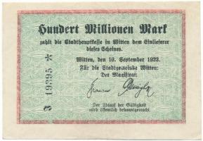 Németország / Weimari Köztársaság / Witten 1923. 100.000.000M T:F szép papír Germany / Weimar Republic / Witten 1923. 100.000.000 Mark C:F fine paper