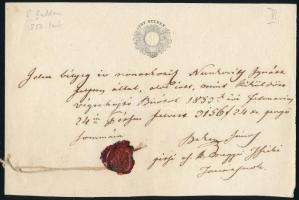 1853 Pest, nyugta 8G (8 Gulden) szignettával, címeres viaszpecséttel