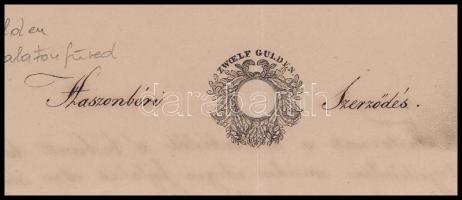 1854 Balatonfüred, haszonbéri szerződés 12G (12 Gulden) szignettával