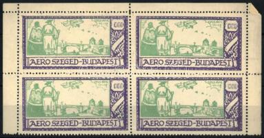 1925 Aero Szeged-Budapest légi járat 1000K levélzáró ívszéli négyestömb