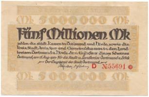 Németország / Weimari Köztársaság / Dortmund 1923. 5.000.000M T:F pici beszakadás Germany / Weimar Republic / Dortmund 1923. 5.000.000 Mark C:F tiny tear