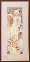 Alphonse Mucha: Tél. Nyomat dekoratív üvegezett keretben, 36x13 cm, 48x25 cm