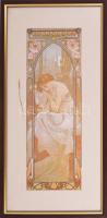 Alphonse Mucha: Éjszakai pihenő. Nyomat dekoratív üvegezett keretben, 36x13 cm, 48x25 cm