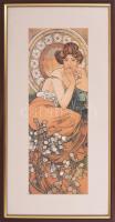 Alphonse Mucha: Topáz. Nyomat dekoratív üvegezett keretben, 36x13 cm, 48x25 cm