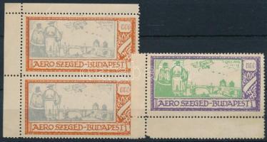1925 Aero Szeged-Budapest légi járat 1000K + 20000K levélzáró ívsarki pár és érték
