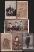 cca 1860-1900 Vegyes keményhátú fotó tétel, 6 db, közte 2 magyar műteremmel (Selmecbánya (Baker Alajos), Szeged (Brenner Testvérek), valamint 5 külföldi műteremmel (Wien (F. Schultz, Ferd. Küss), Marburg (F. Kohler), Lemberg/Lwów (F. Czerkawski)), 10x6 cm és 7x14 cm közötti méretben.