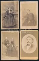 cca 1860-1870 Vegyes keményhátú fotó tétel, 4 db, közte bécsi műtermekkel (Wien (Josef Gelen, Ferd. Küss, Raffelsberger) és Peter Kolb pesti műtermében készült keményhátú fotókkal, egy dátumozva a hátoldalán (1860, Josef Gelen fotó), és egy másik hátoldalán nevesítéssel és dátumozással (Raffelsberger (Mr. George Marton, Mrs. Marton, 1864), 9x6 cm és 10x6 cm közötti méretben