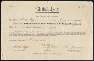 1930 Burgschwalbach, részvényigazolás (Anteilschein) 50RM összegről