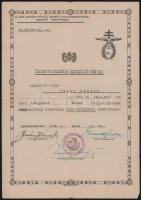 1940 Székesfehérvár, M. kir. szfvár-sóstói reptérgondnokság igazoló bizottsága által kiállított származási igazolvány "tiszta keresztény származás" igazolására