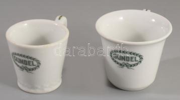 Hüttl Tivadar 2 darab Gundel feliratos kávéházi csésze, jelzett, hibátlan, m: 6-8 cm