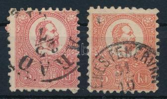 1871 2 db Kőnyomat 5kr eltérő színárnyalatban (min 30.000)