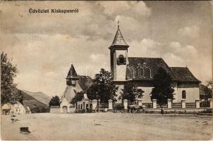1912 Kiskapus, Kis-Kapus, Kleinkopisch, Copsa Mica; utca, evangélikus és római katolikus templom / street with, Lutheran church, Catholic church (EB)