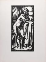 Váli Zoltán (1910-1994): Álló női akt. Linómetszet, papír, jelzett a metszeten. 45x21 cm