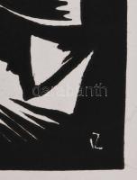 Váli Zoltán (1910-1994): Álló női akt. Linómetszet, papír, jelzett a metszeten. 45x21 cm