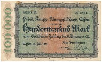 Németország / Weimari Köztársaság / Essen 1923. 100.000M T:F,VG Germany / Weimar Republic / Essen 1923. 100.000 Mark C:F,VG