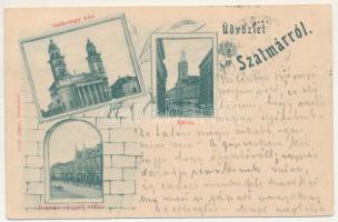 1899 Szatmárnémeti, Szatmár, Satu Mare; Székesegyház, Zárda, Deák tér nyugati oldala. Reizer János kiadása / cathedral, nunnery, square. Art Nouveau (EK)