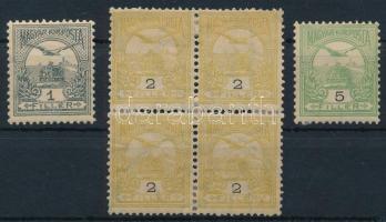 1900 Turul 1f d. + 2f négyestömb a. + 5f b. számvízjelállással (31.400)