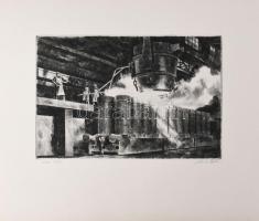 Gönczi Béla (1934-): Ózd, 1969. Rézkarc, papír, jelzett, hátoldalán "próbanyomat VI." bélyegzéssel. 20×30 cm