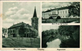 1932 Újszász, Római katolikus templom, Báró Orczy régi kastélya, Zagyva részlet (EK)