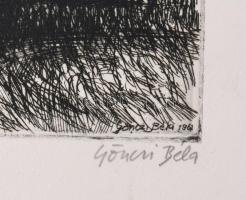Gönczi Béla (1934-): Faluvége, 1960. Rézkarc, papír, jelzett, 20×30 cm