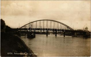 1928 Győr, Rába részlet, új híd, kikötő (EK)