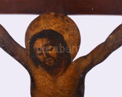 cca 1900-1920 Fali feszület, Fémlemez korpusszal, javítással, 50x27 cm